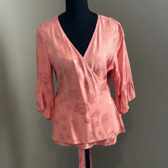 Express Rose-Pink Floral Wrap Blouse - Picture 2 of 5